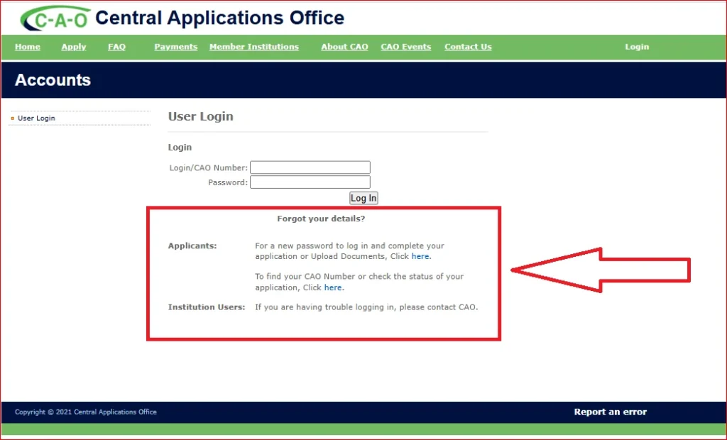 CAO Reset Password