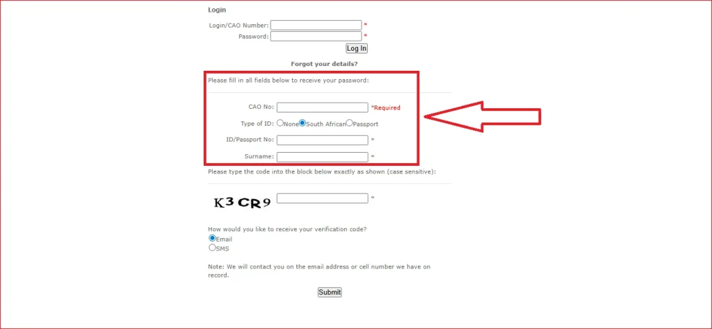 CAO Reset Password