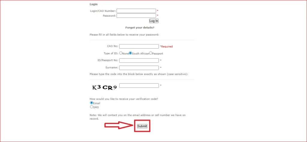 CAO Reset Password